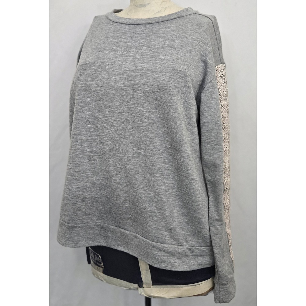Flora by Fiore Runway Womens S Gray Lace Sleeve‎ Sweatshirt Pullover Top Chic